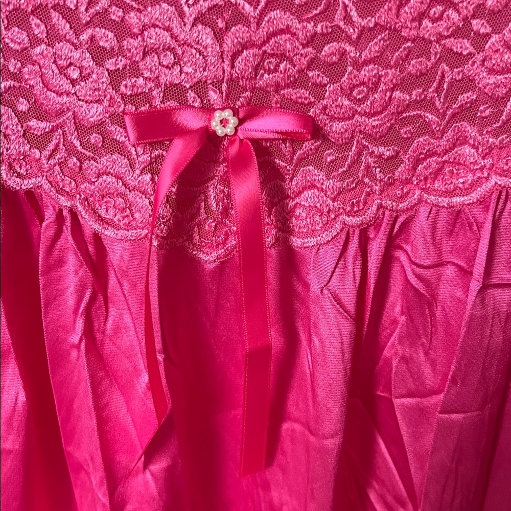 VTG Vanity Fair NIGHTGOWN Silky Nylon Sleeveless bow Bright Pink Sz Med 🕶️ - Picture 4 of 7